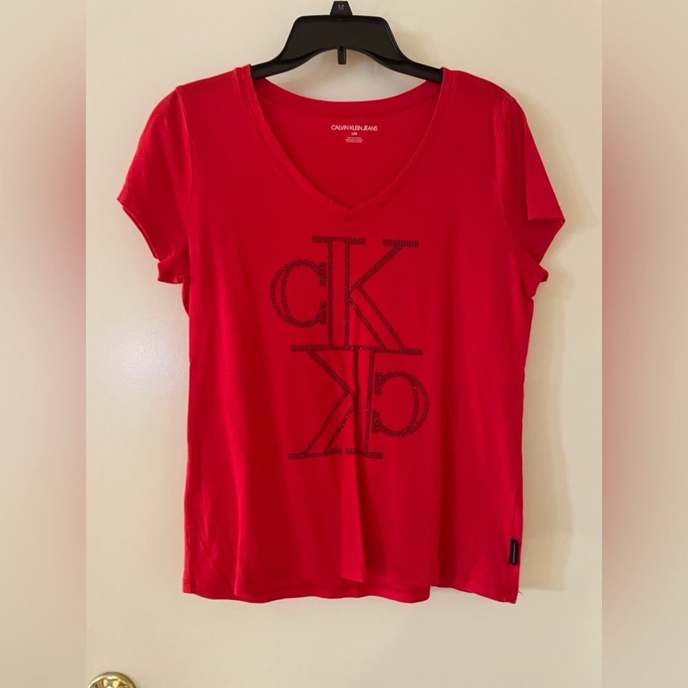 Red Calvin Klein Short Sleeve Tee Size Large